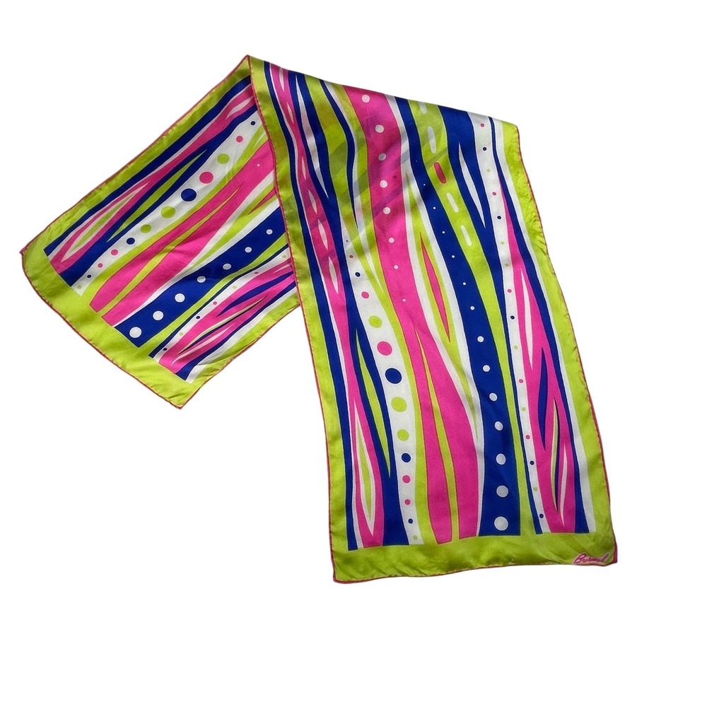 VTG Burmel 100% Silk Scarf 1960's Mod Maximalist Dopamine Pink Green Hand Rolled